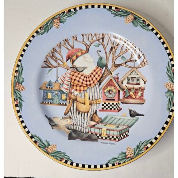 VTG Woodland Santa Plates by Debbie Mumm - Pinecone & Birdhouse Christmas 1998 - Picture 3 of 7
